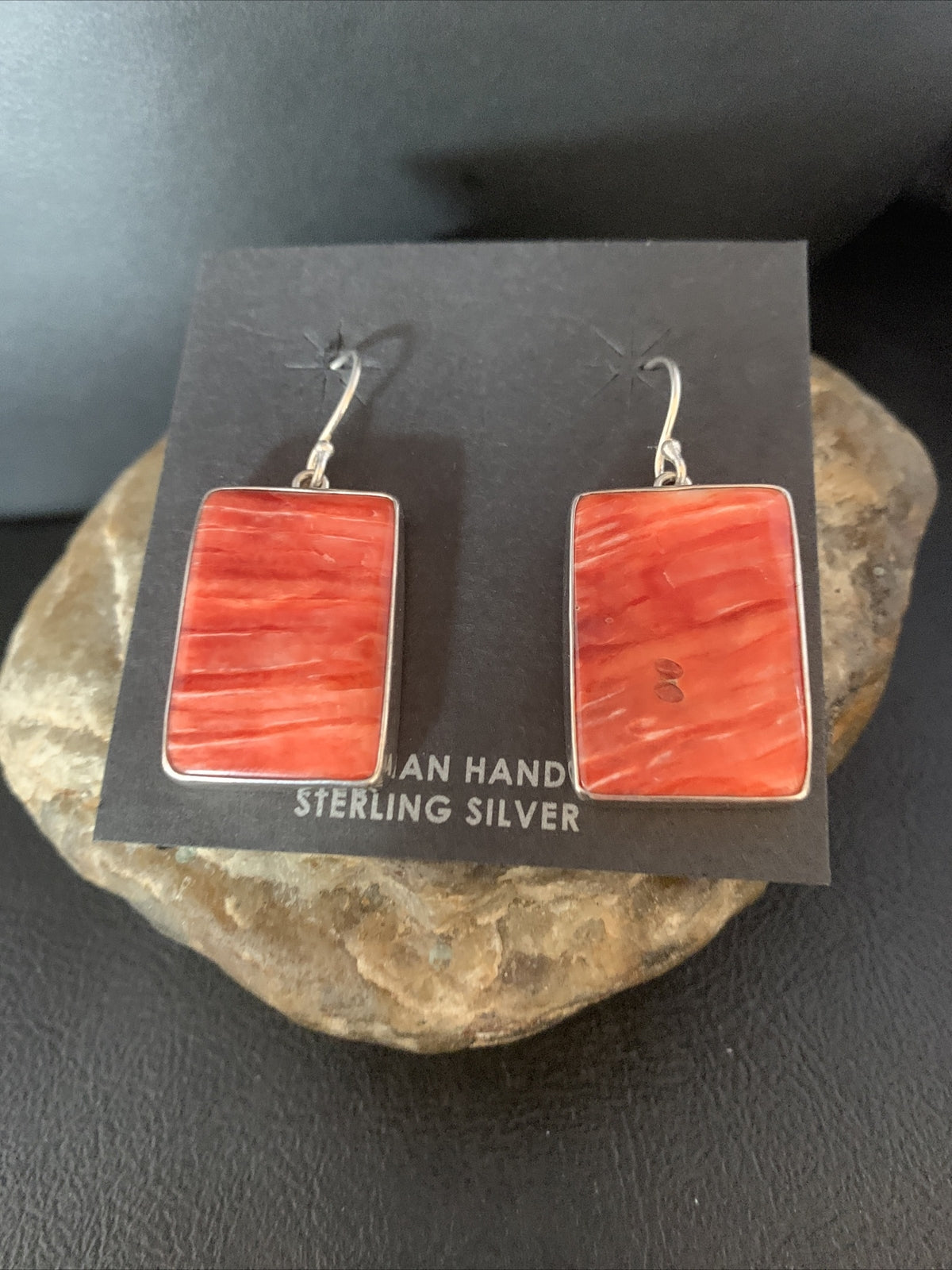 Red Spiny Oyster Navajo Sterling Silver Dangle Earrings 14094