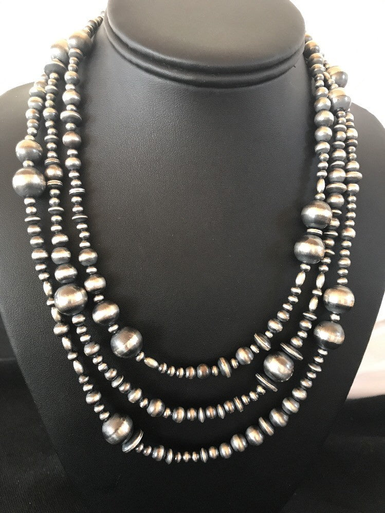 Native American Navajo Pearls Sterling Silver Necklace 3 Strand Removable 94221