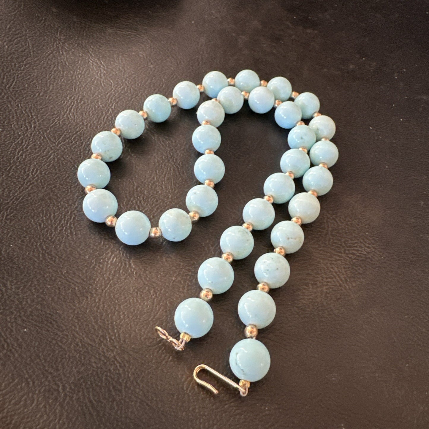 Goldfilled Womens 10mm Blue Dry Creek Turquoise Navajo Necklace 19” 18588