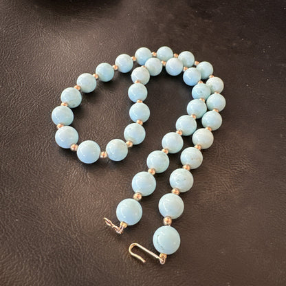 Goldfilled Womens 10mm Blue Dry Creek Turquoise Navajo Necklace 19” 18588
