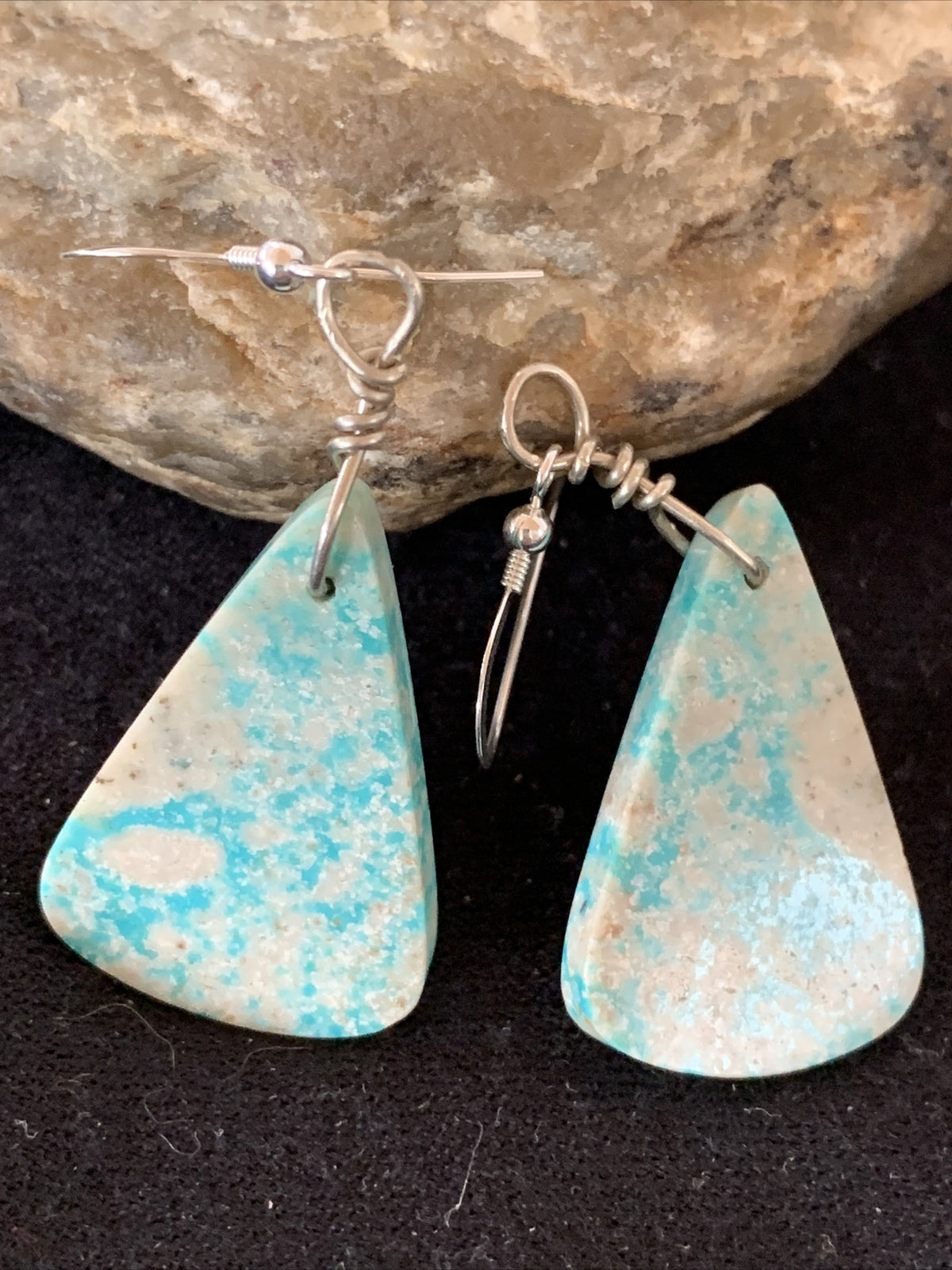 Navajo Slab Turquoise Sterling Silver Dangle Earrings 10125