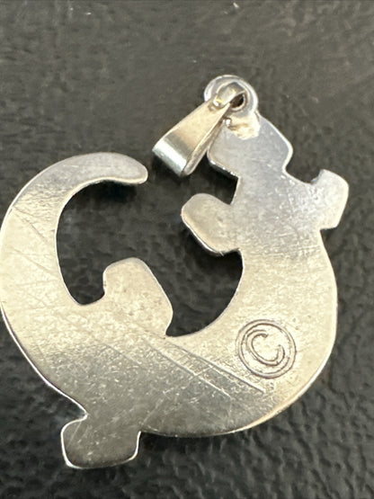 Navajo Stamped Lizard Pendant Gecko Sterling Silver 18155