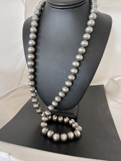 Native American 14mm Sterling Silver Navajo Pearls 30” Single-Strand Necklace