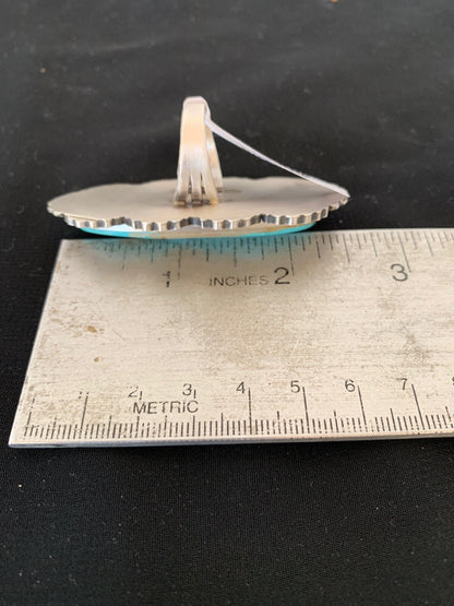 Blue Royston Turquoise Navajo Indian Sterling Silver Ring Size 9 3105