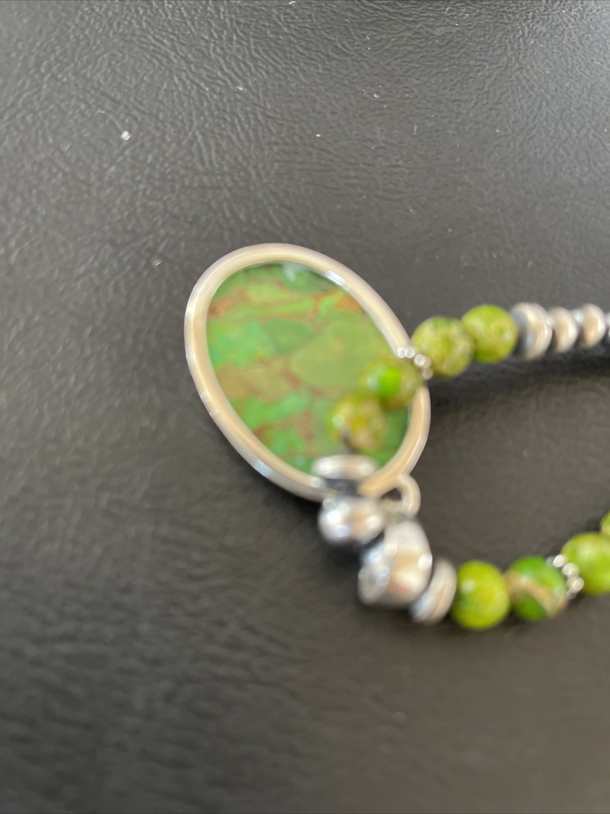 Women Green Mohave Turquoise Pendant Sterling Silver Beads Necklace 10311