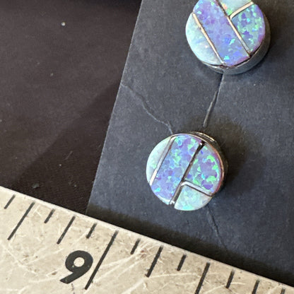Multicolor Opal Navajo Handmade Sterling Silver Inlay Post Earrings 18719