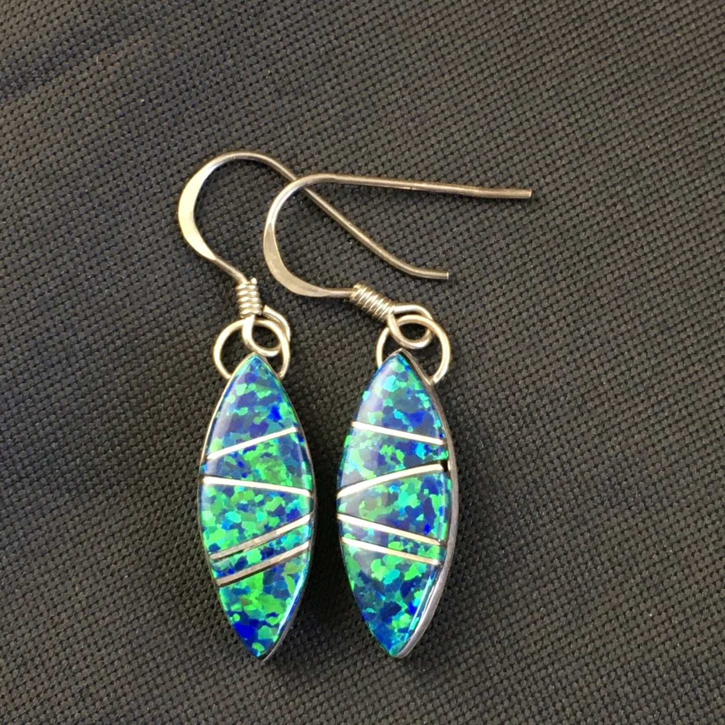 Blue Opal Inlay Navajo Indian Sterling Silver Earrings 2015