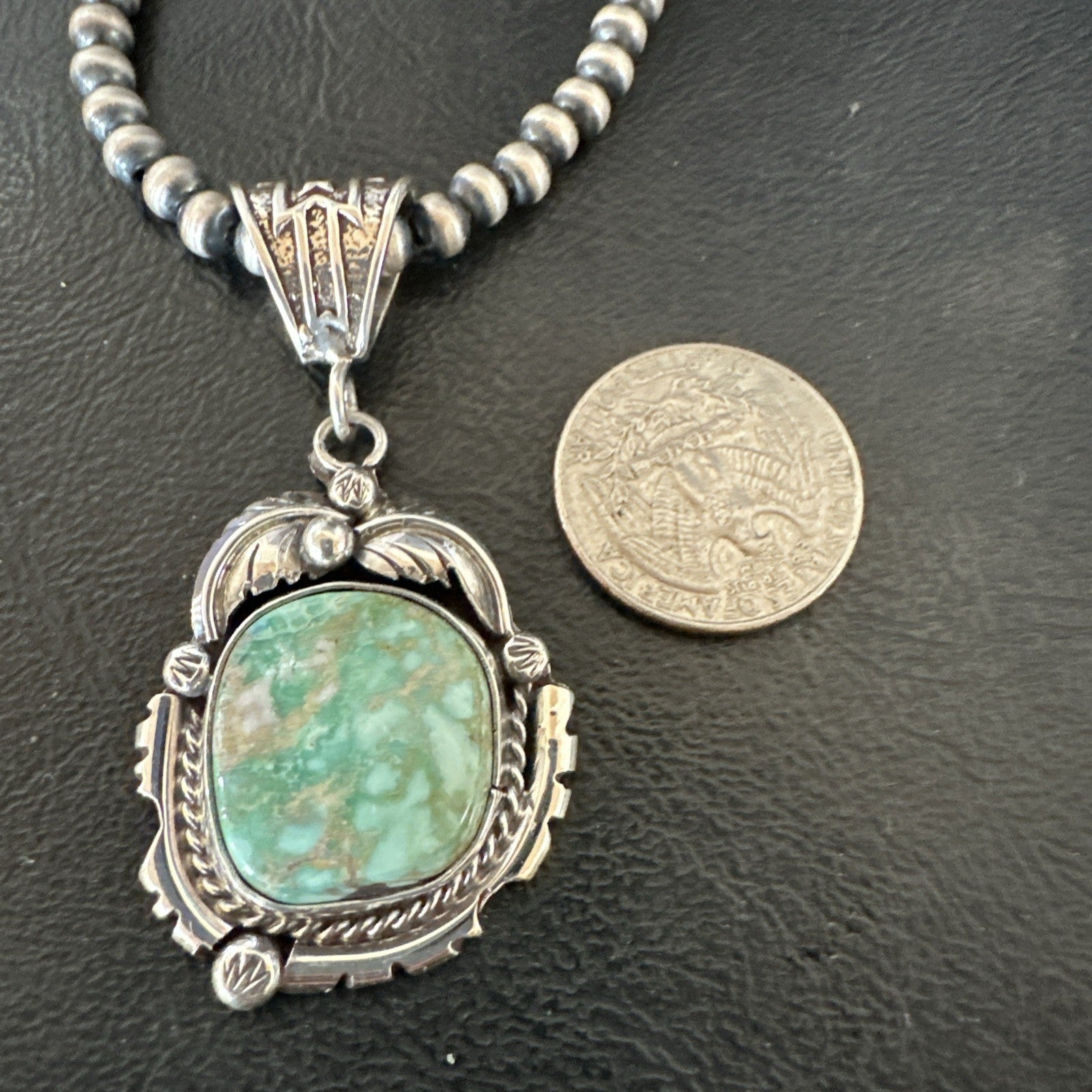 WoMens Navajo Sterling Silver  Green Royston Turquoise Necklace Pendant 19365