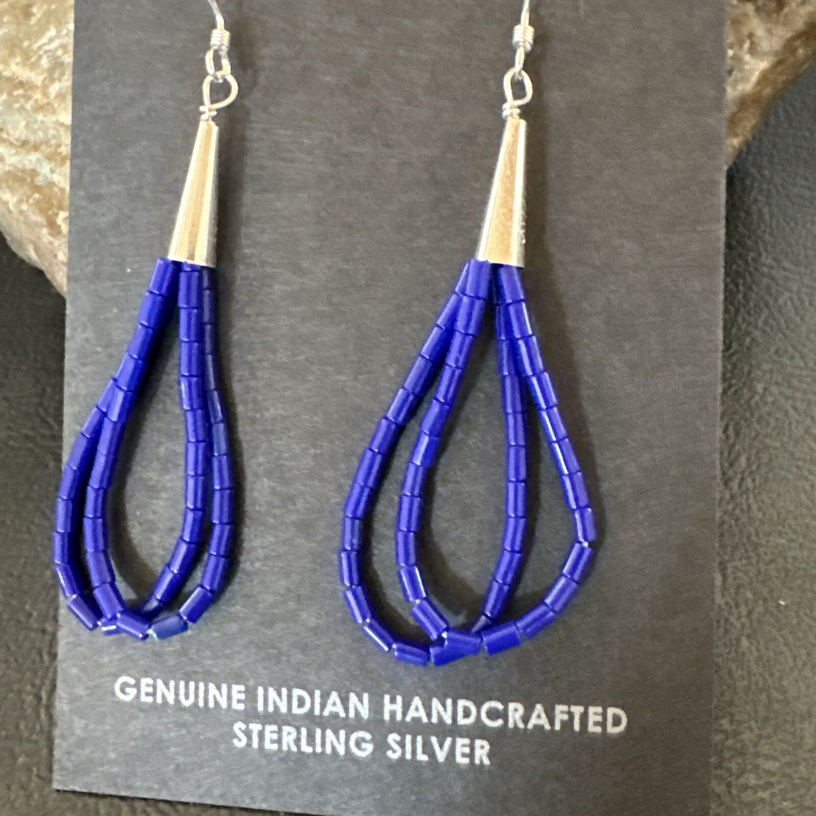 Blue Lapis 2S Heishi Liquid Sterling Silver Dangle Earrings 17888