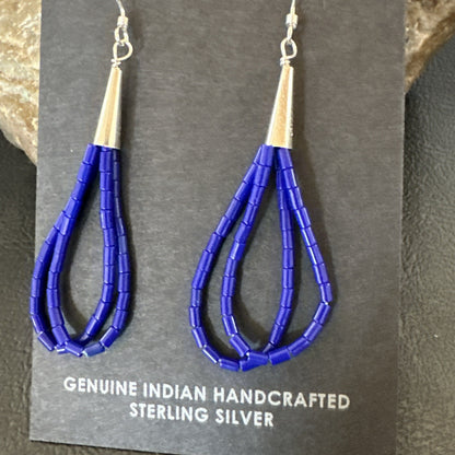 Blue Lapis 2S Heishi Liquid Sterling Silver Dangle Earrings 17888