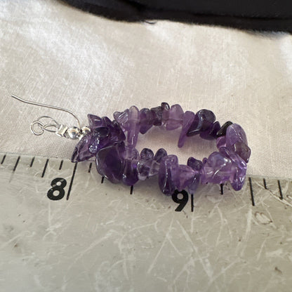 Purple Amethyst Nugget Bead Sterling Silver 1" Earrings 19019