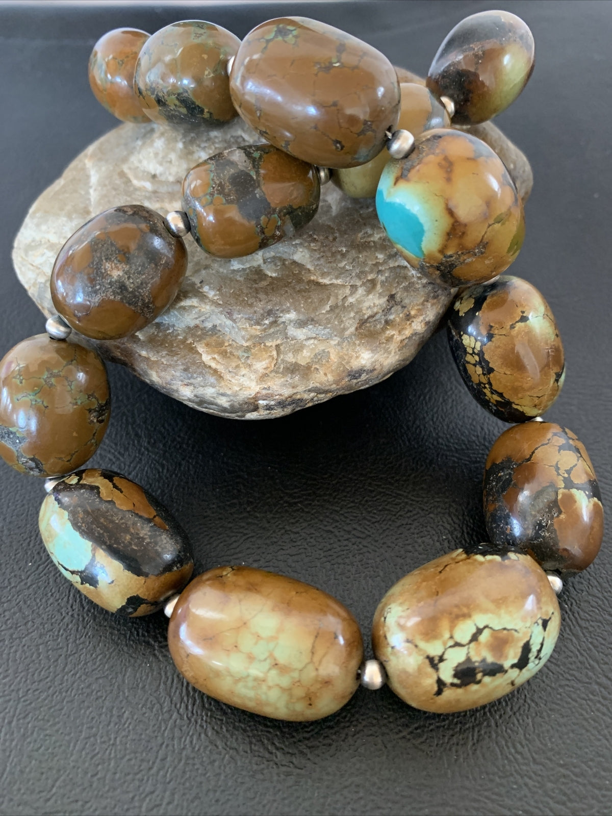 Green Chunky Turquoise Graduated Navajo Sterling Silver Necklace 20" 02112