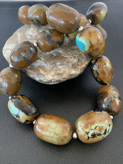 Green Chunky Turquoise Graduated Navajo Sterling Silver Necklace 20" 02112
