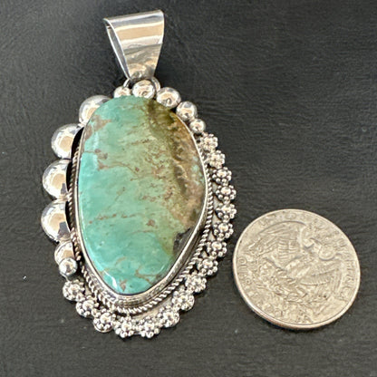 Men Women Green Royston Turquoise Pendant Navajo Sterling Yazzie 19523