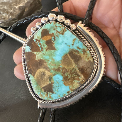Native Mens Blue Green Royston Turquoise Bolo Tie Sterling Silver Navajo 19752