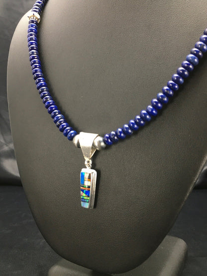 NAVAJO Sterling Silver Necklace Lapis Opal Pendant Set 22" 2907