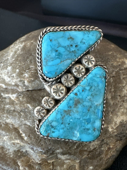 Navajo Blue Turquoise Ring MultiStone Cluster Sz 8 19802