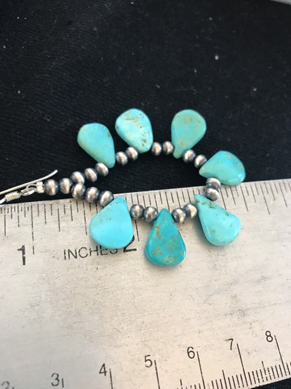 Native American Navajo Blue Cluster Turquoise Sterling Silver Earrings 10063