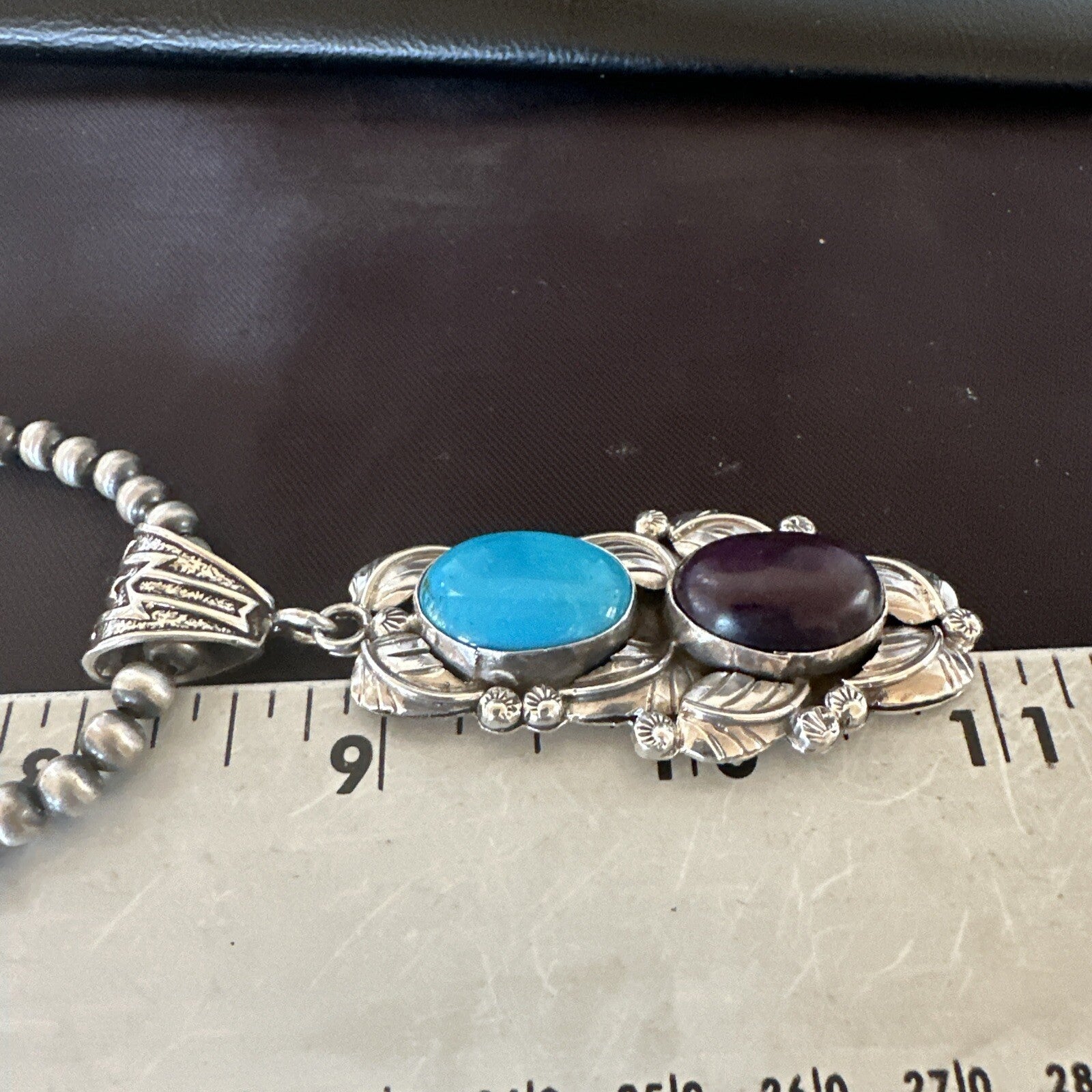 Blue Kingman Turquoise  Purple Stone Pendant Navajo Sterling Silver 18039