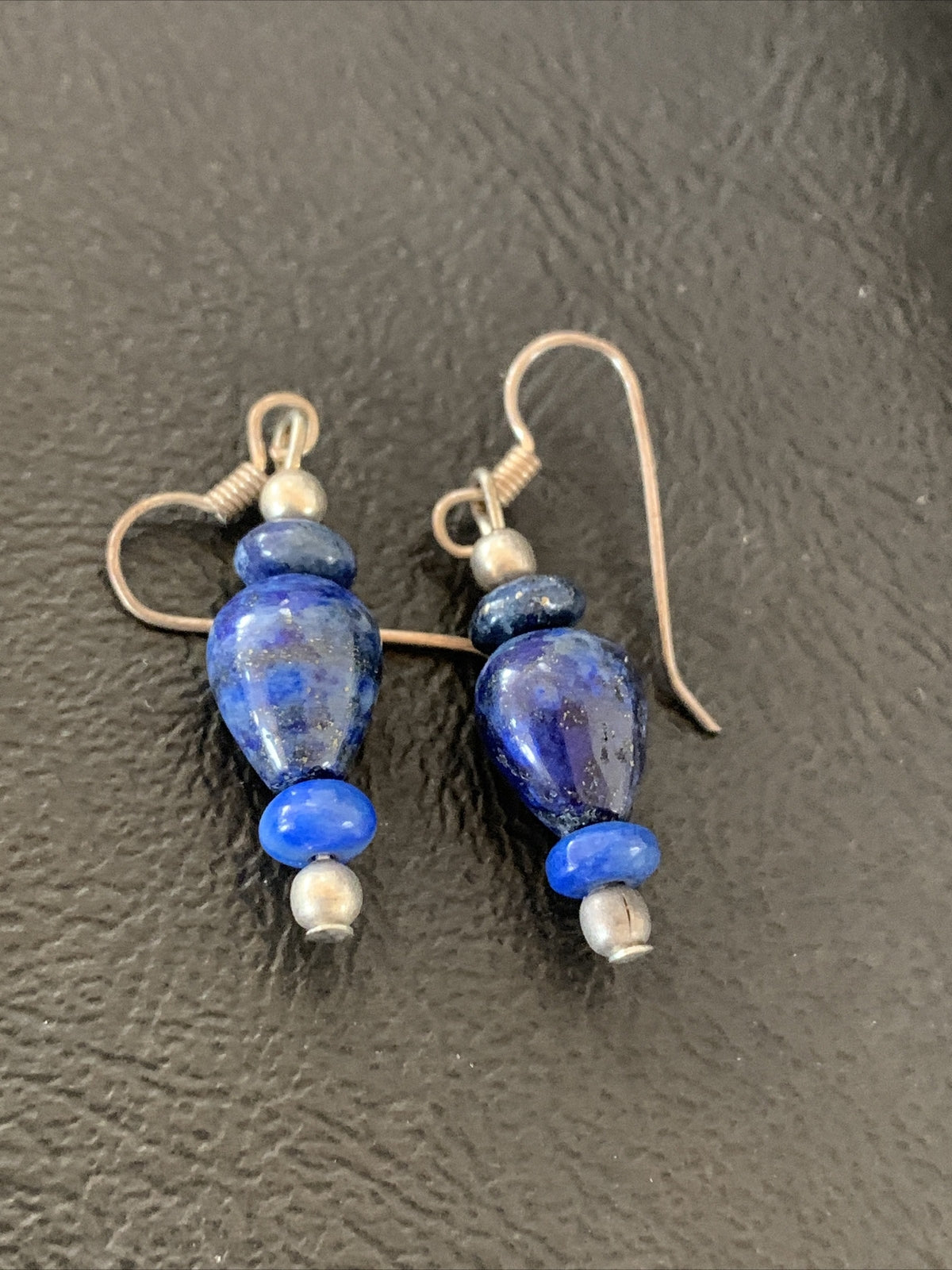 Blue Lapis Lazuli Bead Navajo Sterling Silver Dangle Earrings 1712