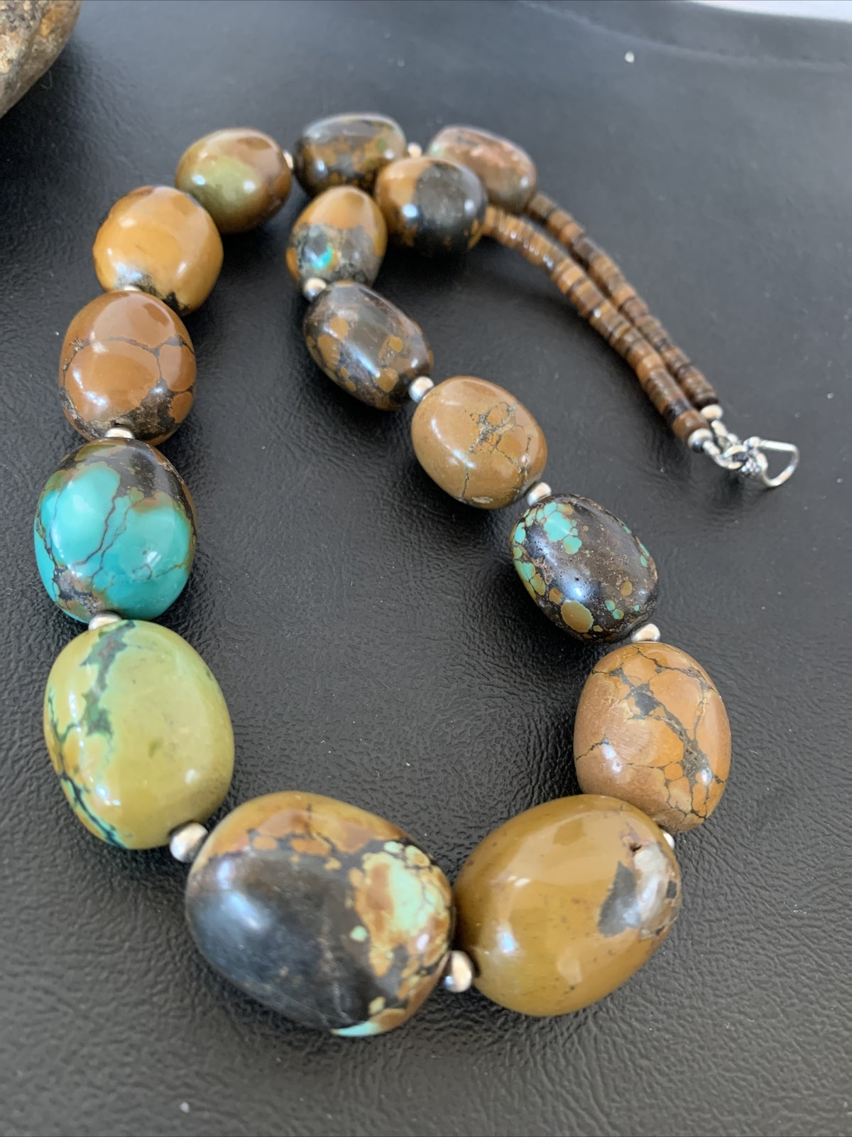 Green Chunky Turquoise Graduated Navajo Sterling Silver Necklace 20" 02113