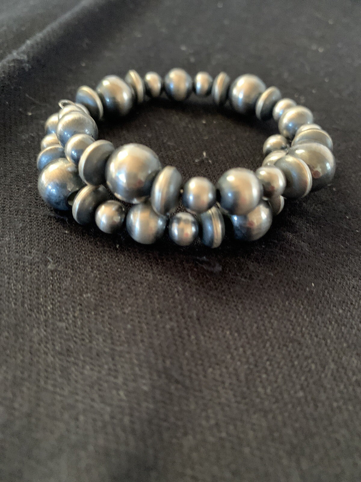 Navajo Pearls Sterling Silver Mixed Bead Stainless Wrap Bracelet 8" 11808