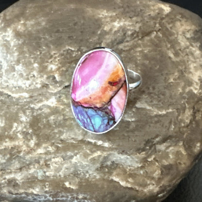 Blue Turquoise Spiny Oyster Southwestern Sterling Silver Ring Size 8 18438