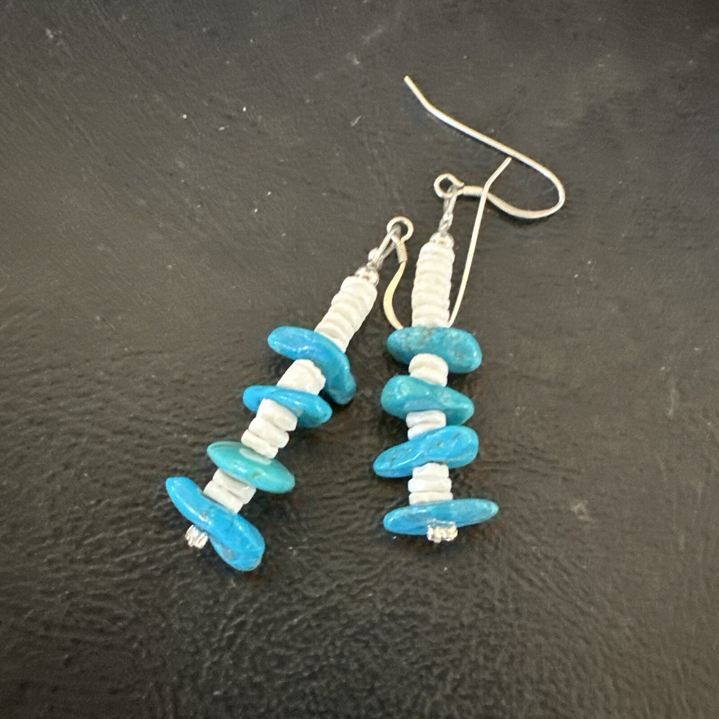 Navajo Blue Kingman Turquoise Nugget Bead Sterling Silver Earrings 17845