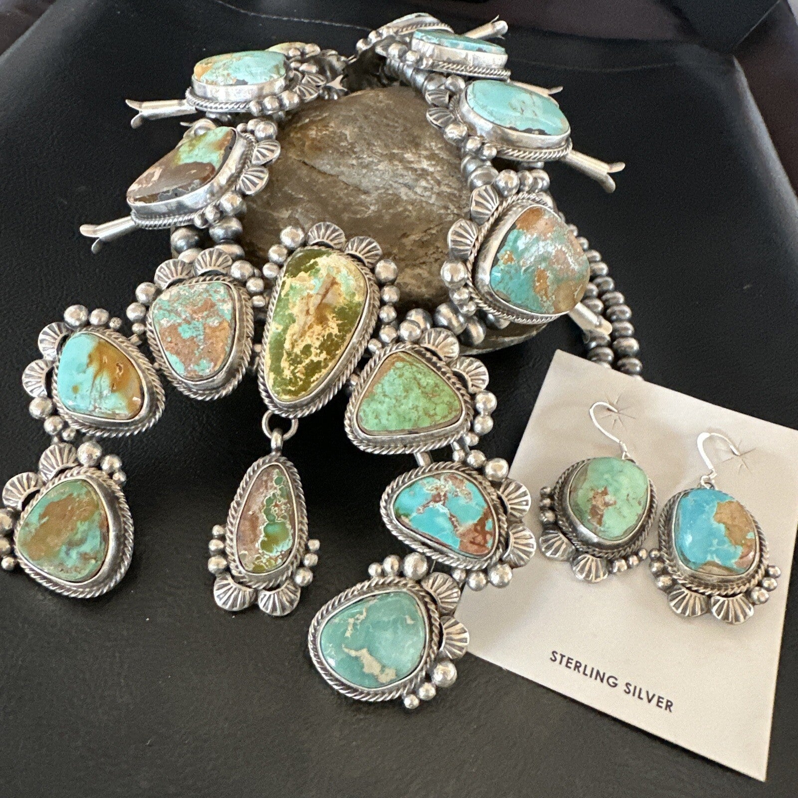 Royston Turquoise Navajo Squash Sterling Silver Naja Necklace Earrings 18229