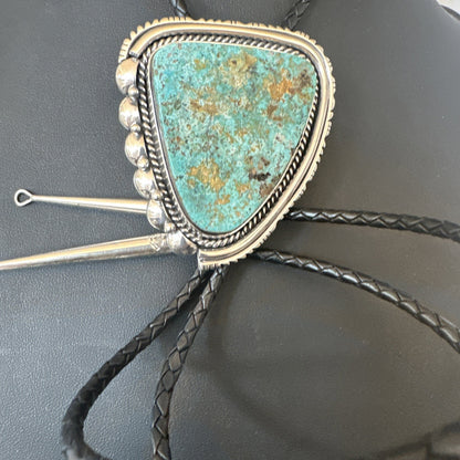 Native Mens Blue Green Royston Turquoise Bolo Tie Sterling Silver Navajo 19593