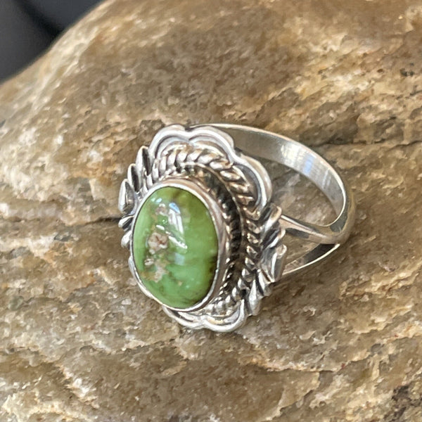 Green Gaspiete Navajo Ring Size 8.5 | Sterling Silver | Authentic Native American Handmade | 11357
