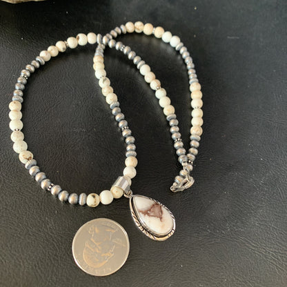 Native Navajo Pearls Purple Spiny Oyster Sterling Silver Necklace 4563