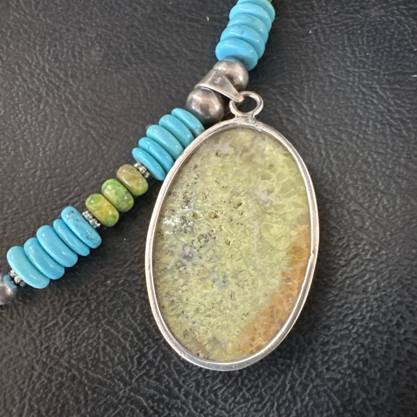 Green Gaspeite Pendant Blue Turquoise Navajo Sterling Silver Necklace 20" 19668