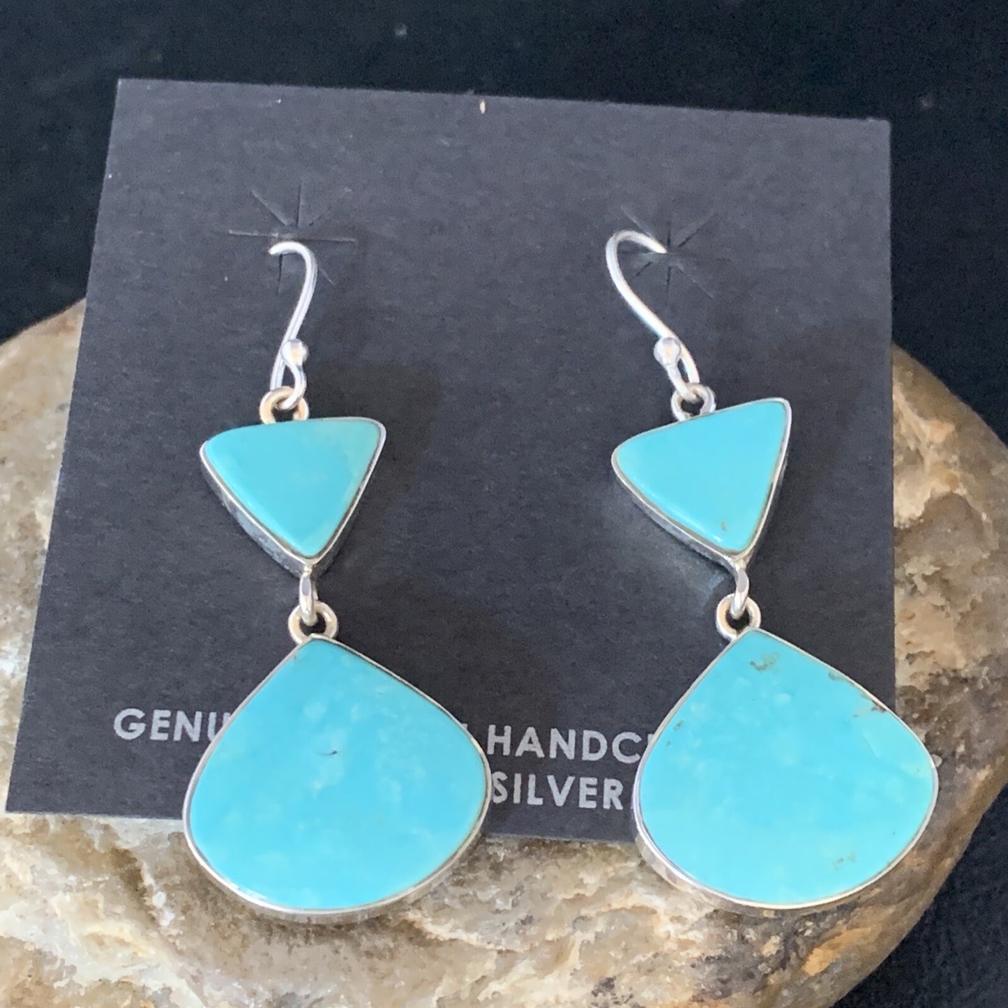 Kingman Turquoise Navajo Sterling Silver Dangle Earrings 1.5" 14011