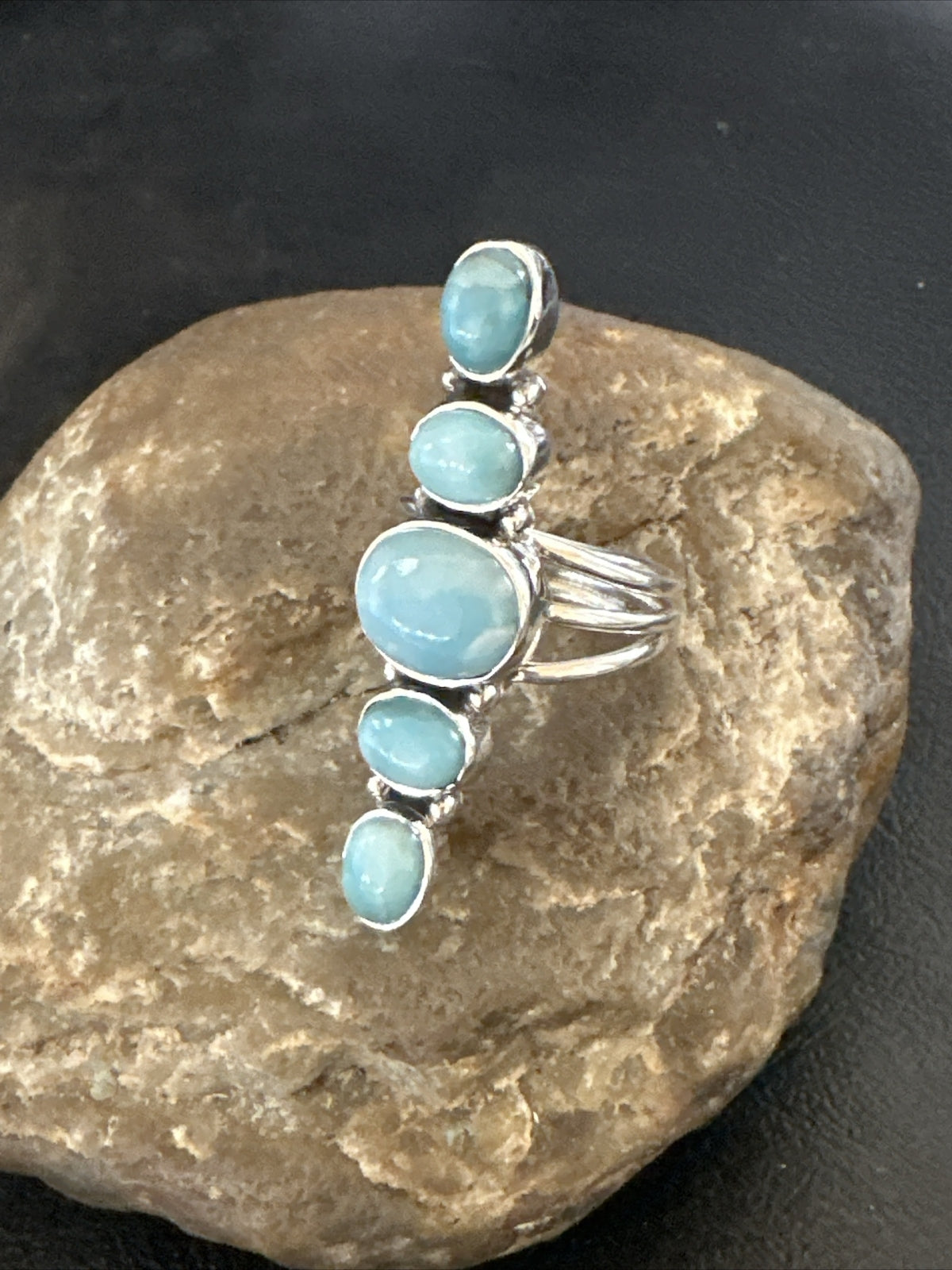 WoMens Cluster Blue Larimar Navajo Sterling Silver Ring Size 8.5 17677