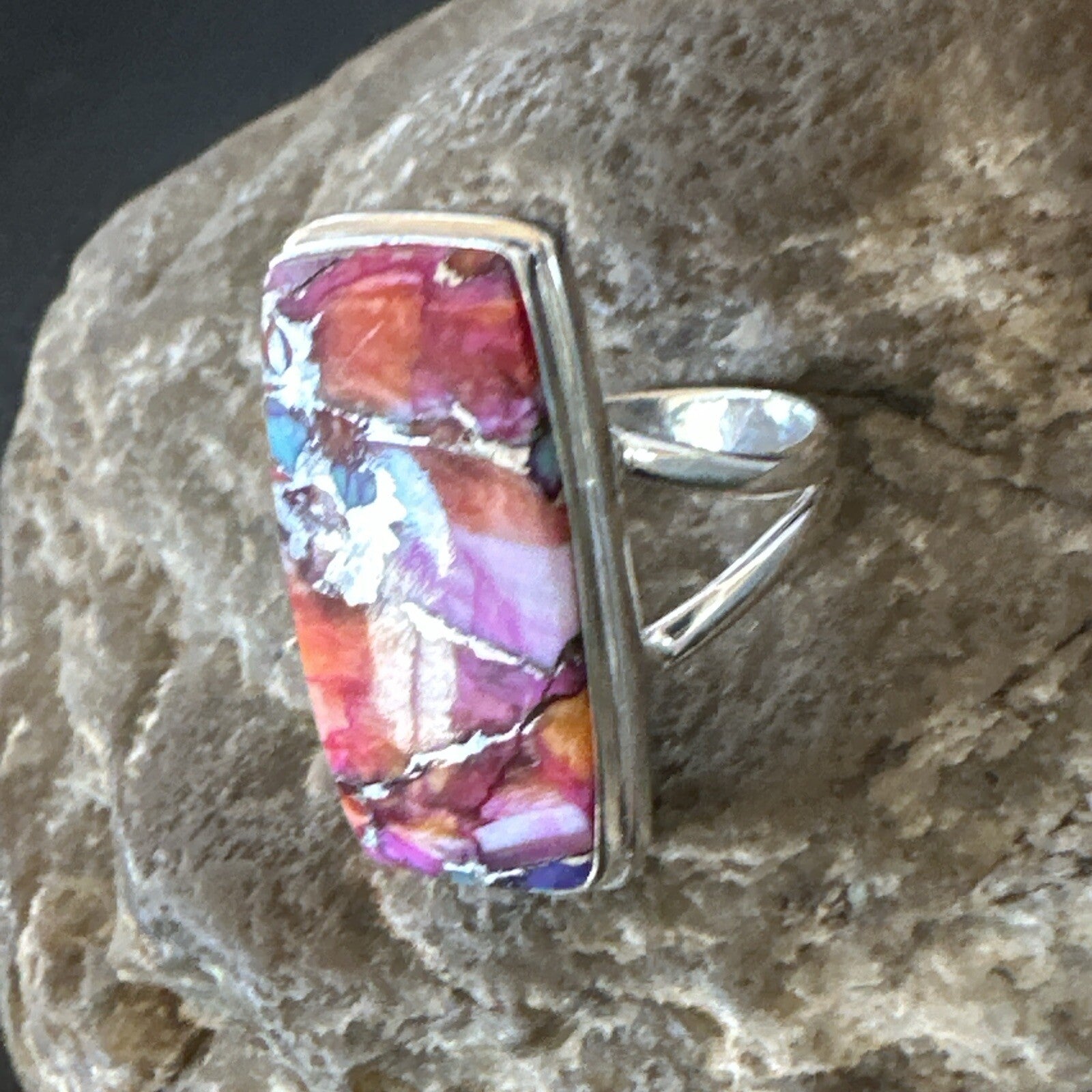 Blue Turquoise Spiny Oyster Southwestern Sterling Silver Ring Size 8 18485