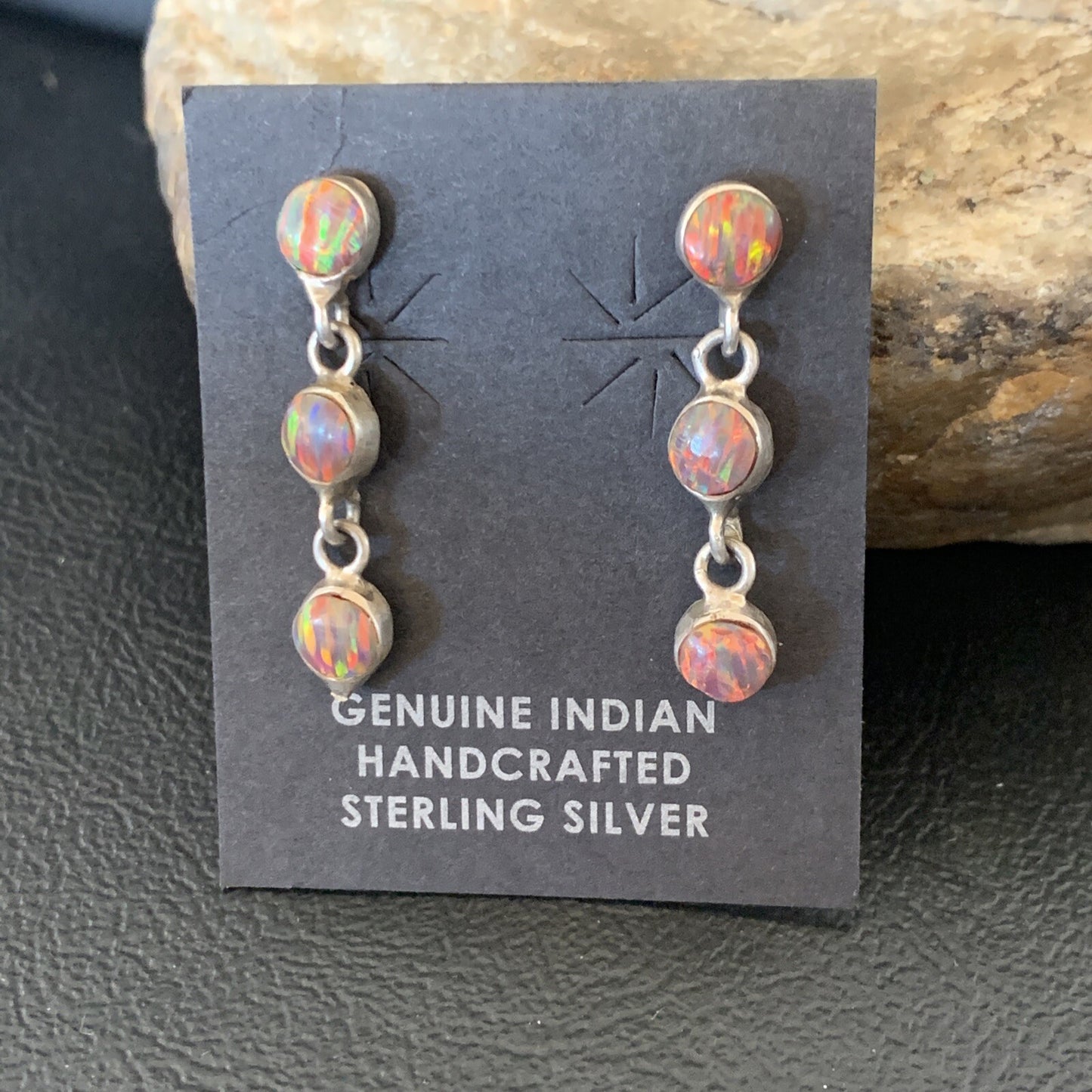 Womens Pink Opal Inlay Navajo Sterling Silver Dangle Post Earrings 1" 12760