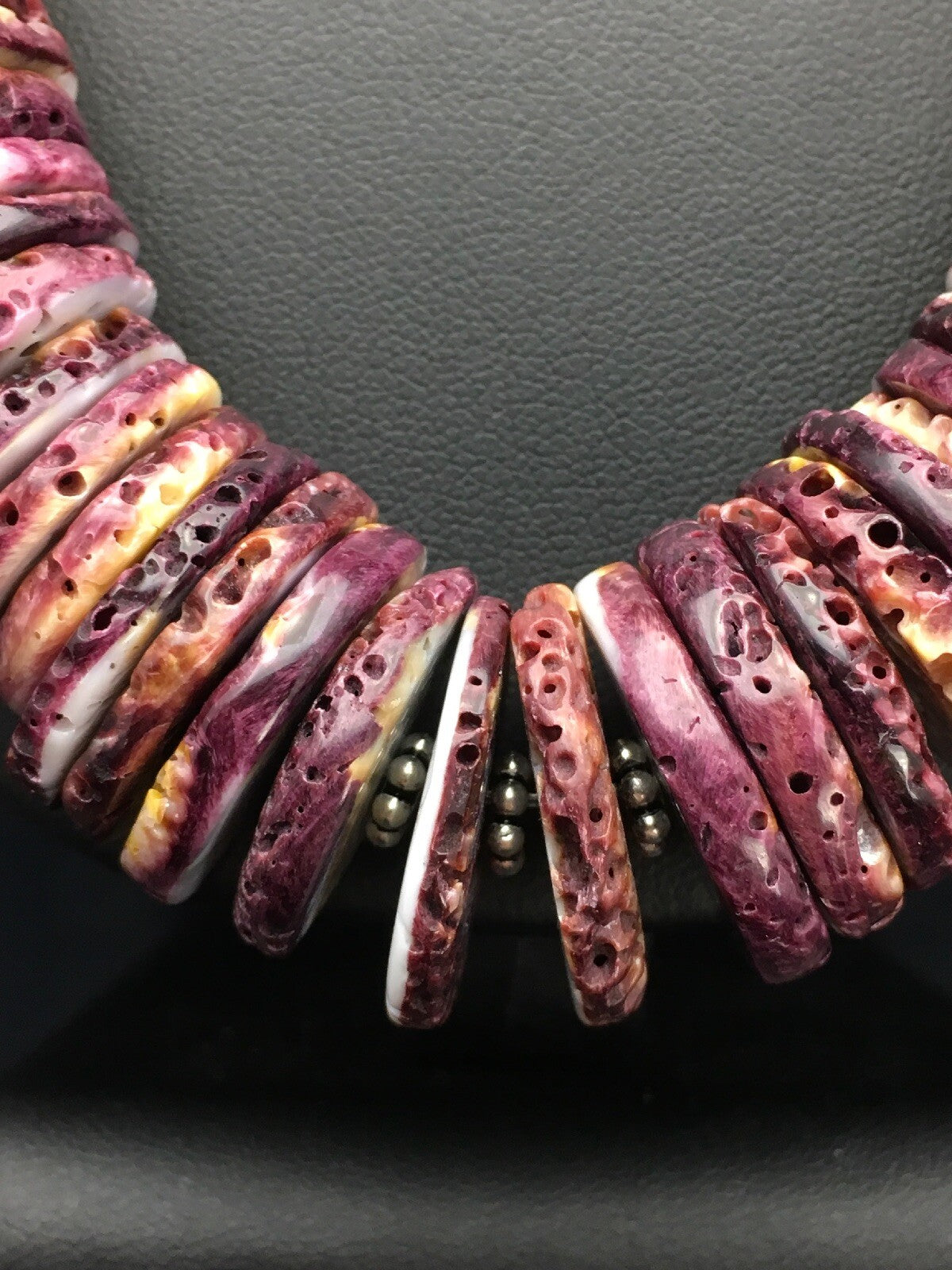 Purple Spiny Oyster Navajo Sterling Silver Beads Necklace 23" 02656