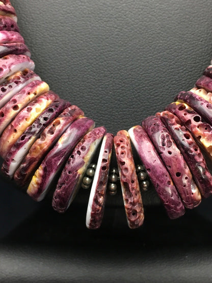 Purple Spiny Oyster Navajo Sterling Silver Beads Necklace 23" 02656