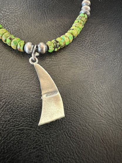 Womens Green Gaspeite Turquoise Pendant Navajo Sterling Silver Necklace 18369