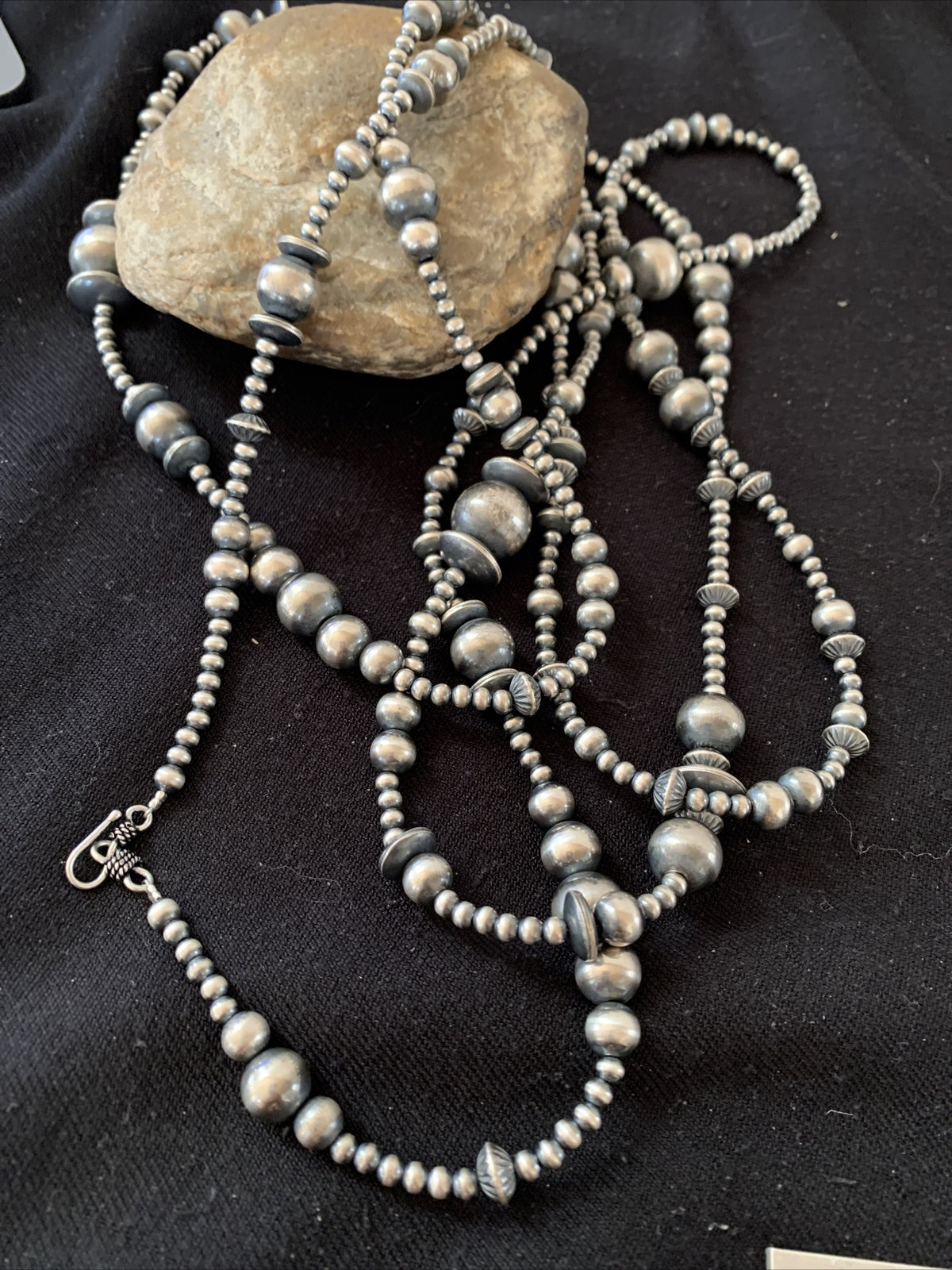 Native American Sterling Silver Navajo Pearls Mixed Beads 60" Necklace 92365