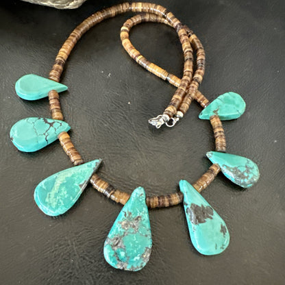 Southwestern Sterling Silver Blue Turquoise Shell 20" Necklace 19508
