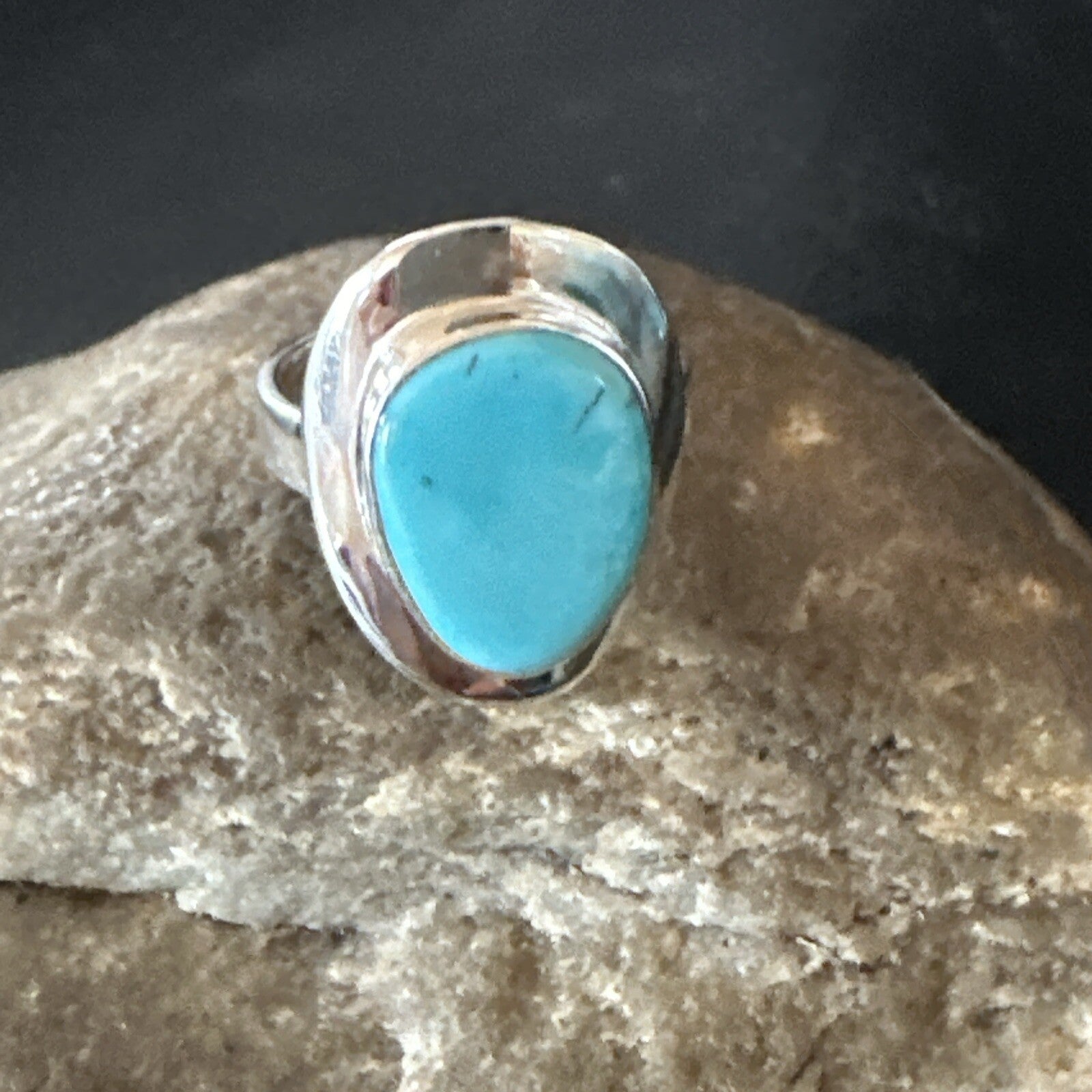 Southwestern Sterling Silver Blue Kingman Turquoise Ring Size 7 18510
