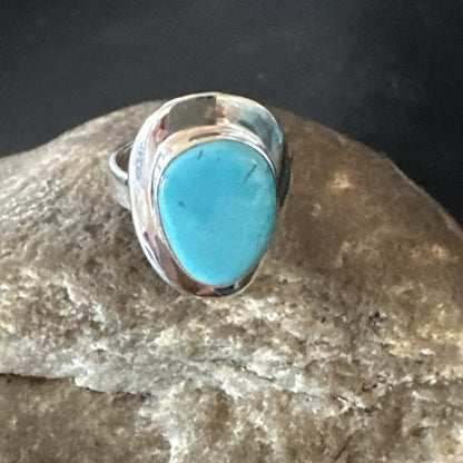 Southwestern Sterling Silver Blue Kingman Turquoise Ring Size 7 18510