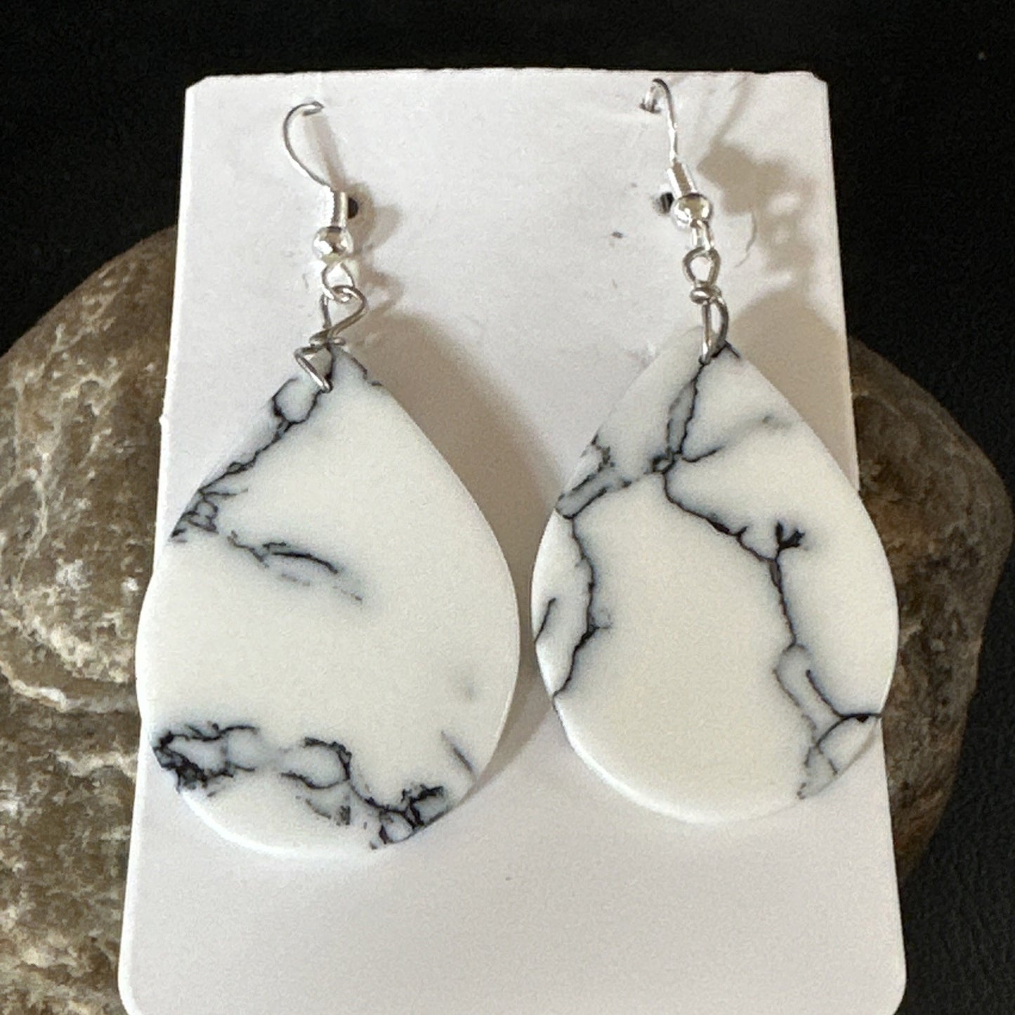 White Howlite Slab Sterling Silver Dangle Earrings 1” 19265