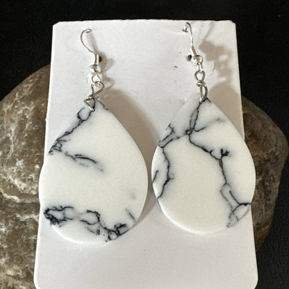 White Howlite Slab Sterling Silver Dangle Earrings 1” 19265