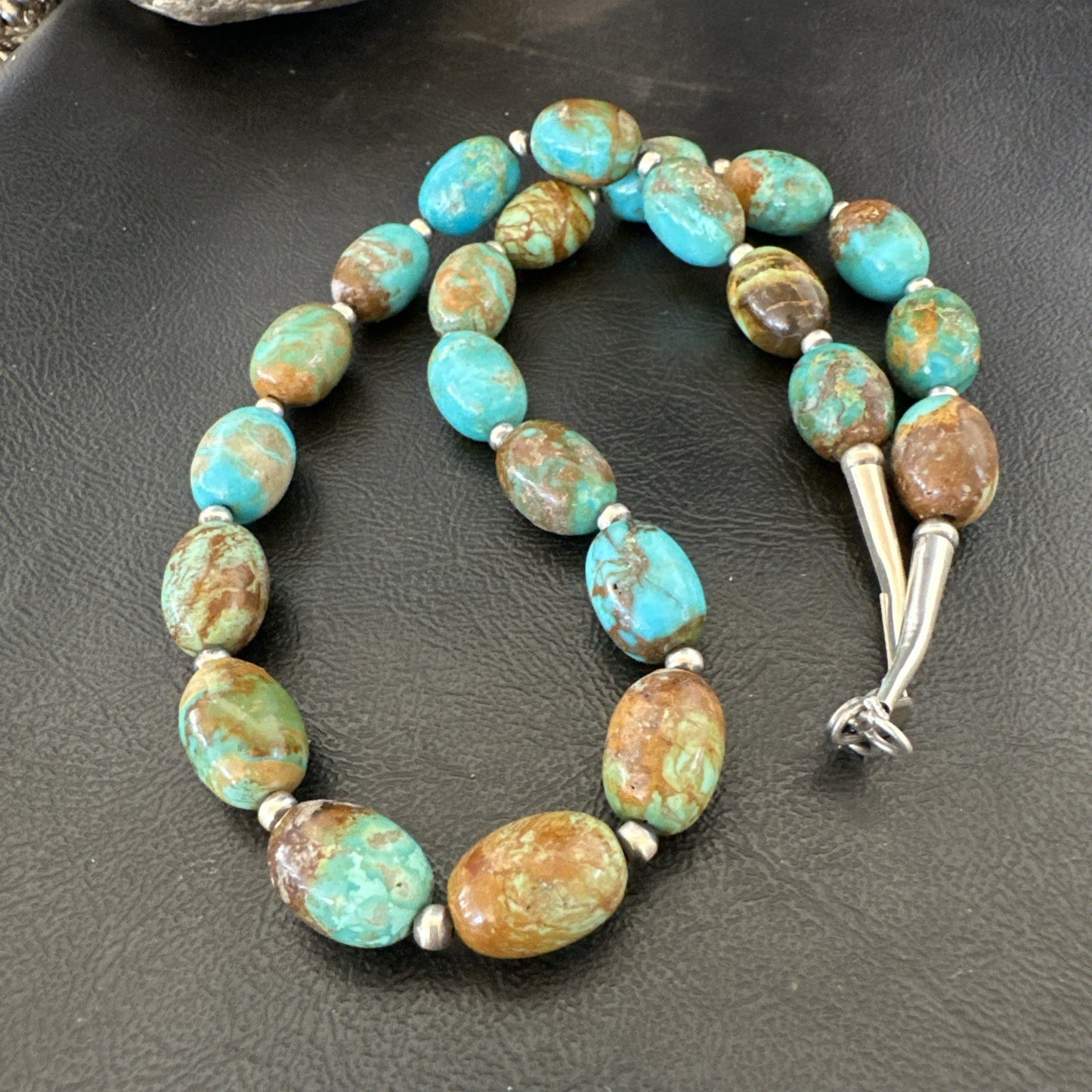 Green Blue Royston Turquoise Navajo Sterling Silver Beads Necklace 18" 19562