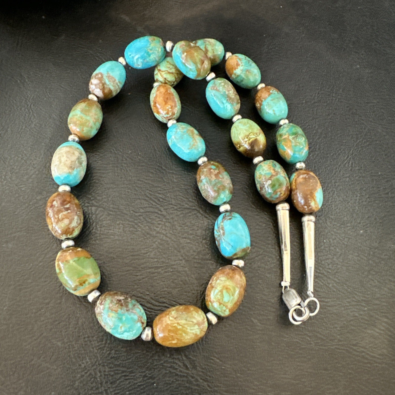 Green Blue Royston Turquoise Navajo Sterling Silver Beads Necklace 20" 19563