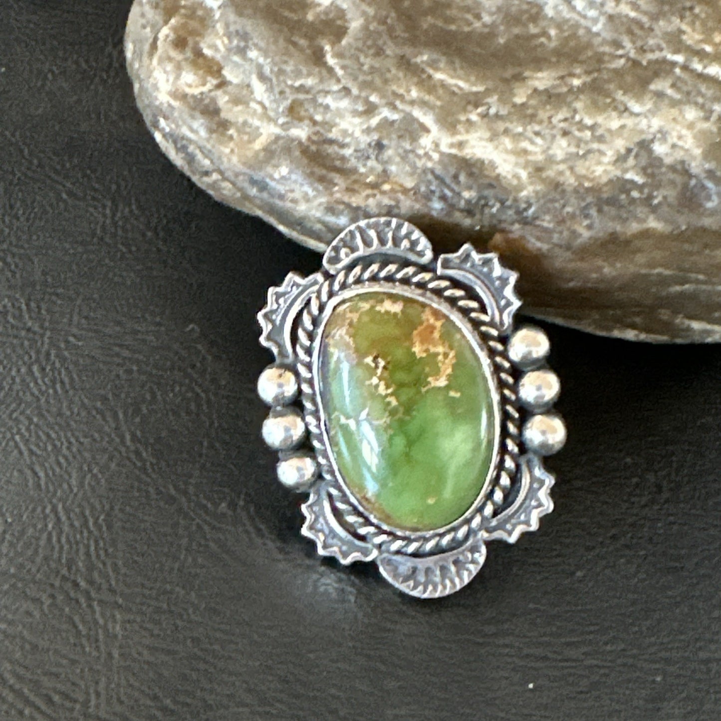 H Joe Womens Navajo Sterling Silver Green Turquoise Ring Size 6.5 19358