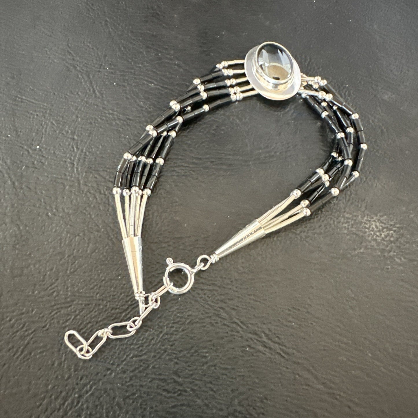 Black Onyx Heishi 5S Pend Southwestern Liquid Sterling Silver Bracelet 8” 17751